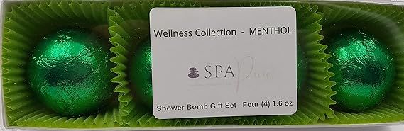 SPAPURE Wellness Collection MENTHOL EUCALYPTUS - (4-pack) Aromatherapy Fizzing Shower Bombs by Spa Pure